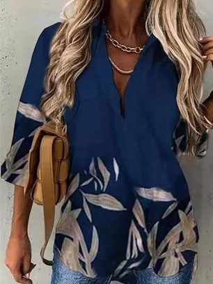 

Floral Simple Cotton Blends Shirts & Tops, Blue, Shirts & Blouses