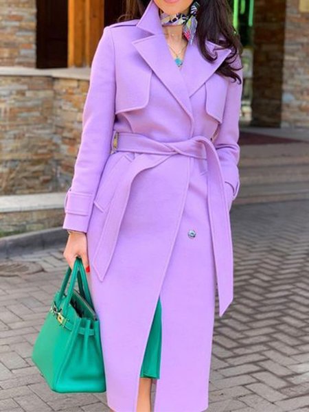 

Long Sleeve Solid Regular Fit Elegant Outerwear, Purple, Coats