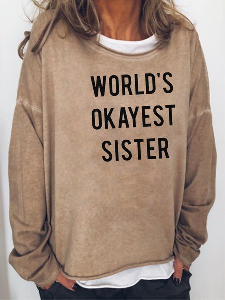 

World's Okayest Sister Sweatshirt, Khaki, Hoodies&Sweatshirts