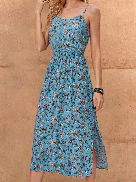 

Regular Fit Vacation Dresses, Blue, Floral Dresses