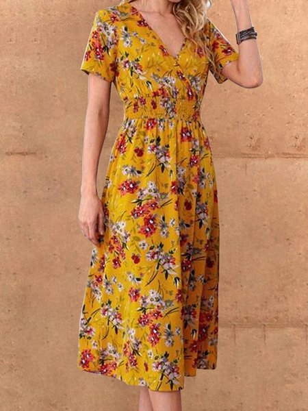 

Regular Fit Floral Dresses, Yellow, Floral Dresses