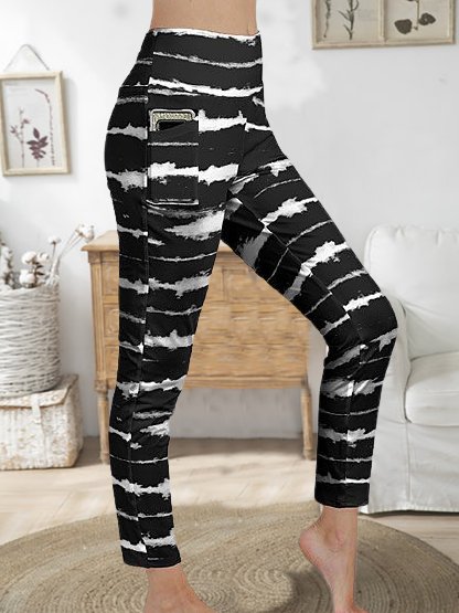 

Abstract Printed Basics Skinny High Waist Pants, Black-white, Pants