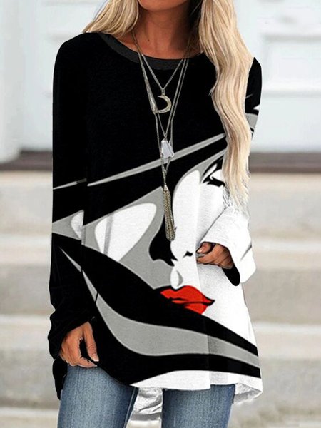 

Casual Crew Neck Figure Dresses, Black-white, Tunics