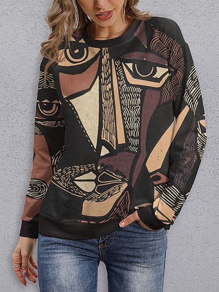 

Casual Loosen Sweatshirt Abstract mask hoodie, Black, Hoodies & Sweatshirts