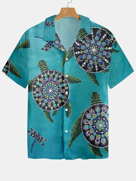 

Vintage Turtle Hawaiian Short Sleeve Shirt, As picture, Men's Floral shirt
