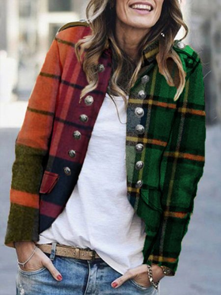 

Checkered/Plaid Casual Long Sleeve Shift Blazer, As picture, Blazers