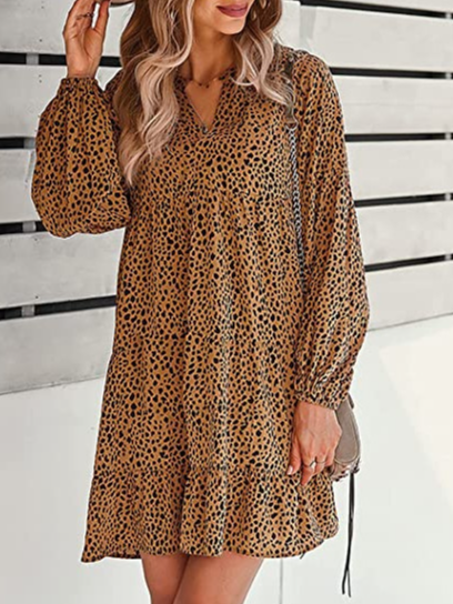 

Loosen V Neck Pastoral Dresses, Brown, Casual Dresses