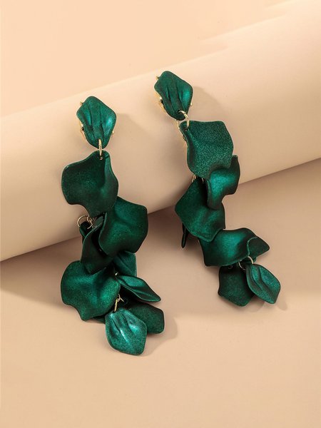 Sexy Rosa Orecchini con petali, Verde scuro, Earring