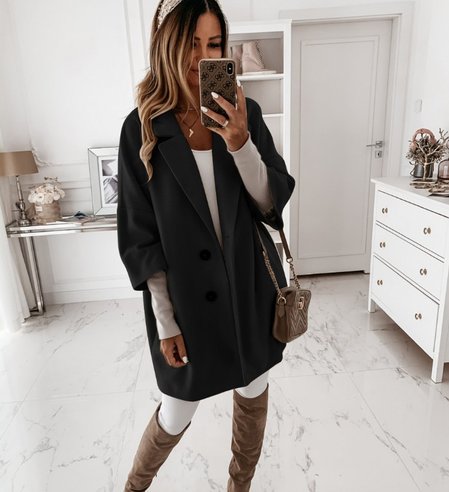 

Elegant Solid Loosen Outerwear, Black, Coats