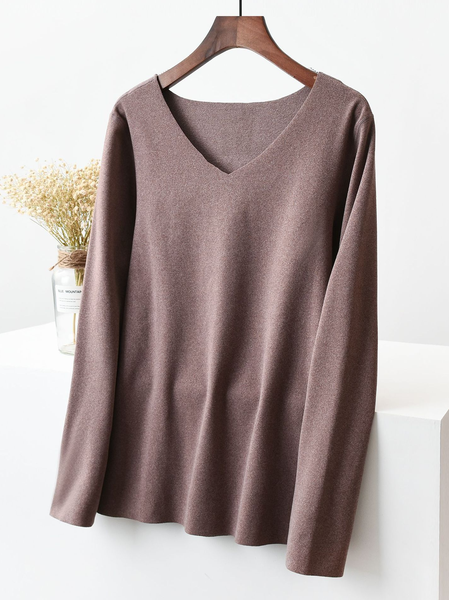 

Basics Cotton V Neck Skinny Shirts & Tops, Brown, Tops