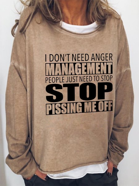 

Funny text print round neck long-sleeved sweatshirt, Light brown, Hoodies&Sweatshirts