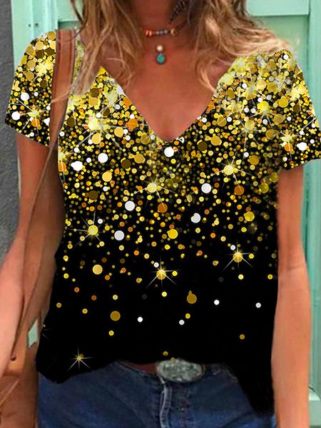 

Abstract Casual Cotton Blends Shirts & Tops, Black, T-Shirts