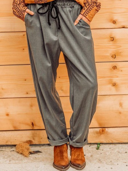 

Casual Solid Loosen Loosen Pocket Pants, Gray, Pants