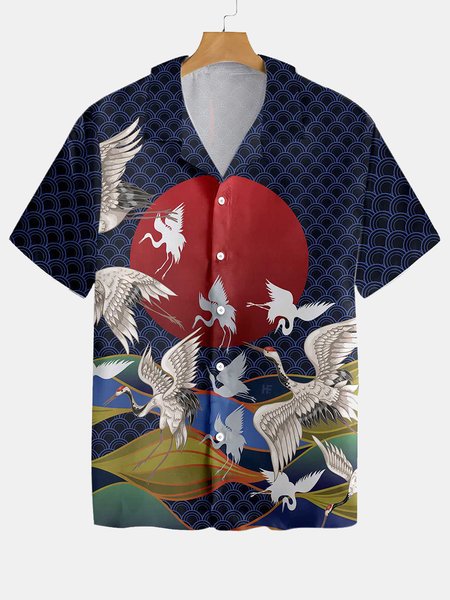 

Vintage Ukiyo-e Hawaiian Short Sleeve Shirt, As picture, Men's Floral shirt