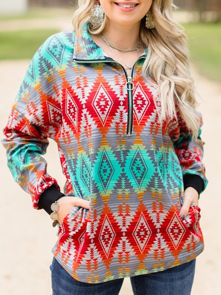 

Casual Loosen Geometric Long Sleeve Sweatshirt, As picture, Hoodies & Sweatshirts