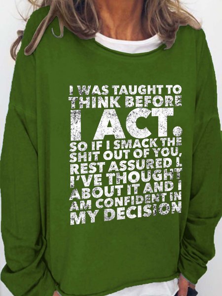 

Funny text print round neck long-sleeved Sweatshirts, Green, Hoodies&Sweatshirts