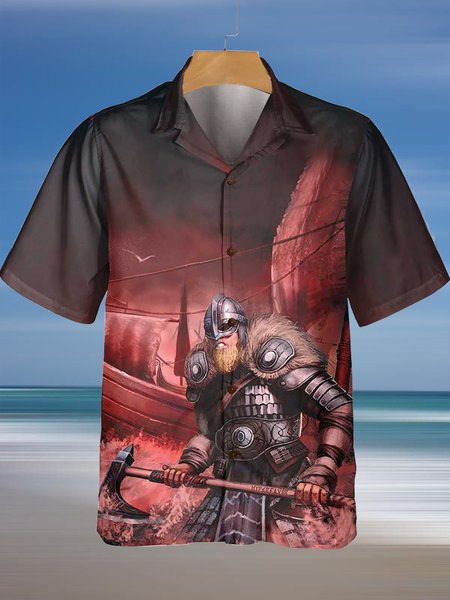 

Vintage Viking Short Sleeve Shirt, Wine red, Men's Floral shirt