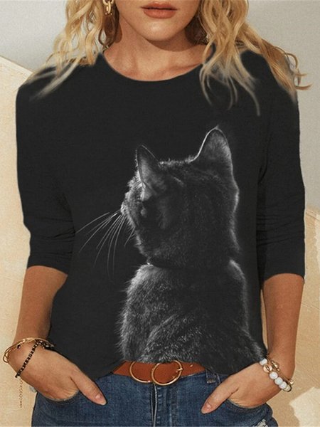 

Girocollo Animale Gatto Top, Nero-2, T-Shirts