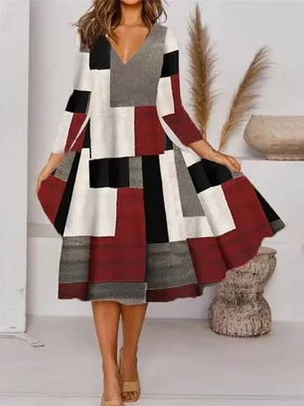 

V Neck Cotton Blends Casual Dresses, Multicolor, Casual Dresses