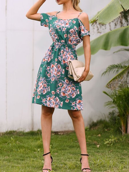 

Regular Fit Floral Romantic Dresses, Green, Floral Dresses