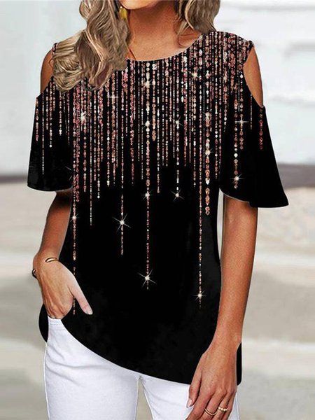 

Short Sleeve Crew Neck Elegant Shirts & Tops, Black, Long sleeve tops