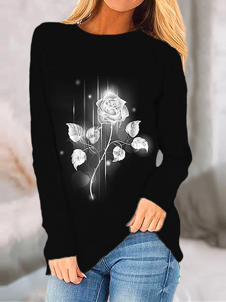 

taglia grande Rosa Stampato Top, Nero, T-Shirts