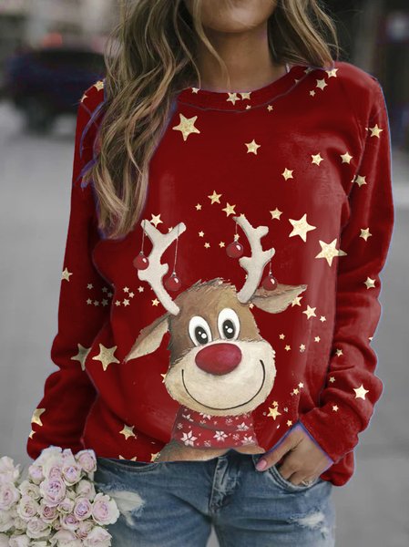 

Christmas star Reindeer Casual Sweatshirt, As picture, Hoodies&Sweatshirts