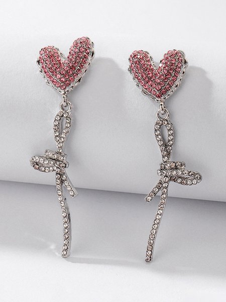 

Rhinestone Bow Love Heart Earrings, As picture, Earrings