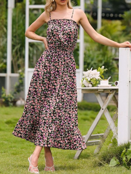 

Pastoral Regular Fit Floral Dresses, Black, Floral Dresses