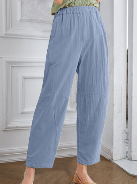 

Pantaloni alla caviglia allentati dritti in cotone solido casual, Azzurro, Pants