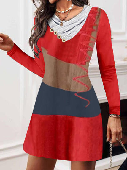 

Regular Fit Casual Cowl Neck Dresses, Red, Tie dye dress