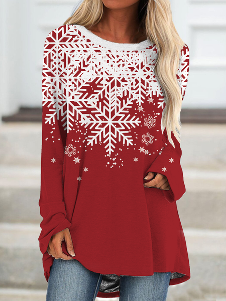 

Long sleeved round neck geometric gradient Snowflake Christmas top women's sweater, Red, Sweatshirts & Hoodies