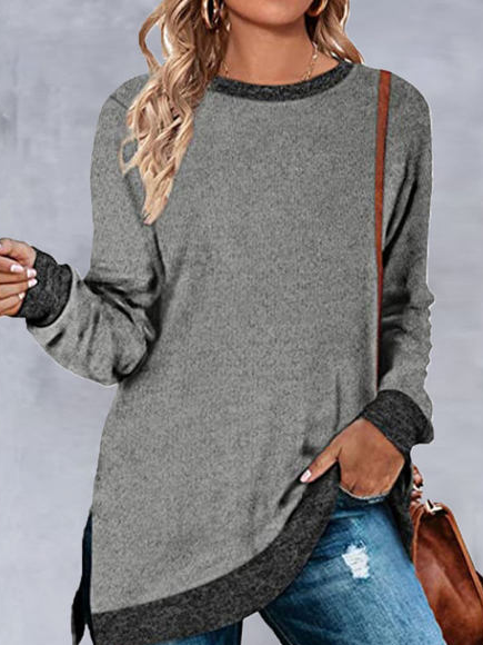 

Crew Neck Slit Shirts & Tops, Gray, Tunics