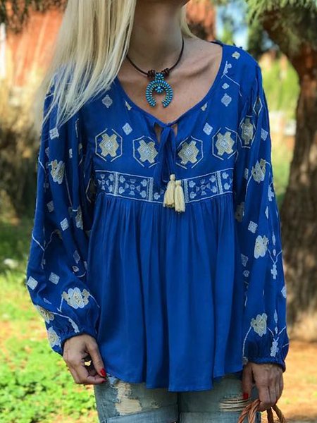

Loosen Tribal V Neck Shirts & Tops, Navy blue, Tops