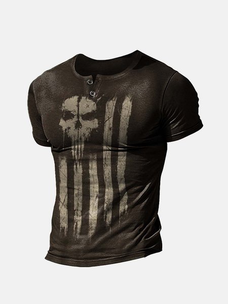 

Skull Striped Crew Neck Vintage T-shirts, Gray, Men's t-shirts