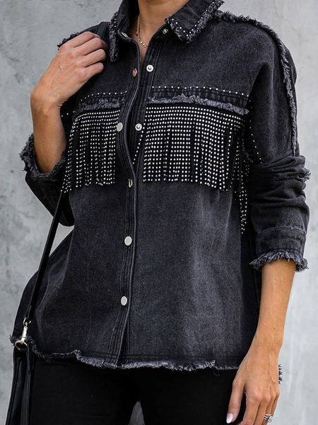 Denim giacca insieme a nappe, Nero, Coats & Jackets
