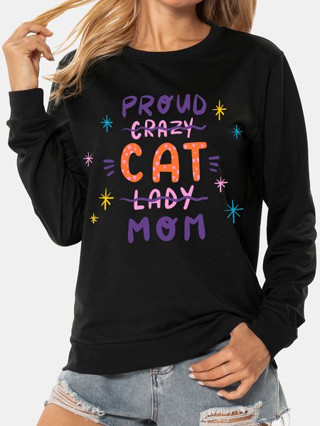

Unocis Fun Text Print Round Neck Long Sleeve Sweatshirt, Black, Sweatshirts