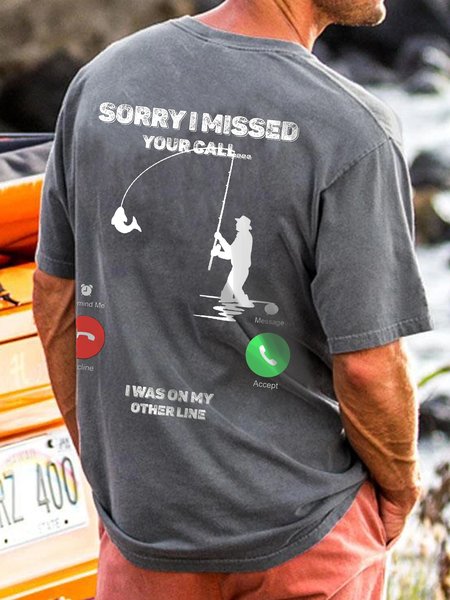 

MIss Your Call On The Other Line Fishing Funny Words Casual Short Sleeve Tshirt, Gray, T-shirts