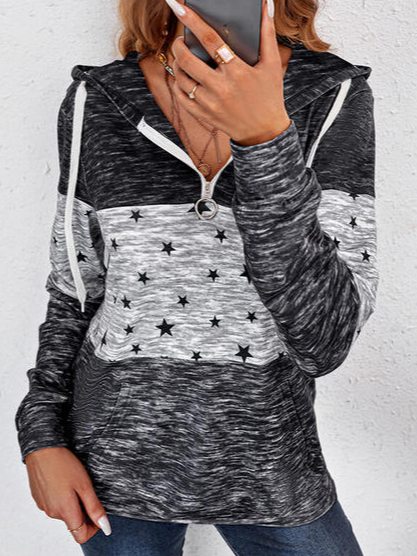 

Hooded Casual Cotton Star Sweatshirt, Gray, Hoodies & Sweatshirts