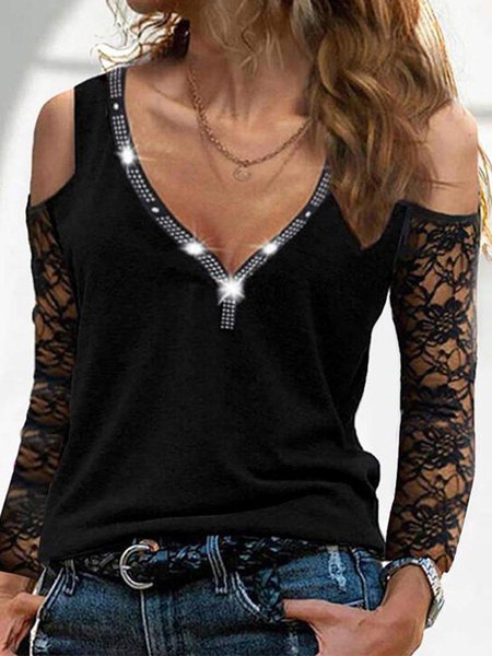 

V Neck Shirts & Tops, Black, T-Shirts