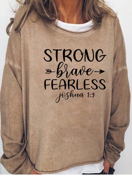 

Strong Brave Fearless Scripture Casual Sweatshirt, Light brown, Hoodies&Sweatshirts