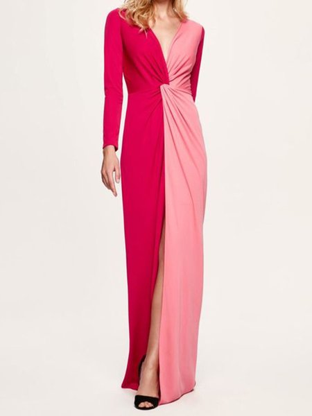 

Color Block Elegant Slim Fit Dress, As picture, Maxi Dresses