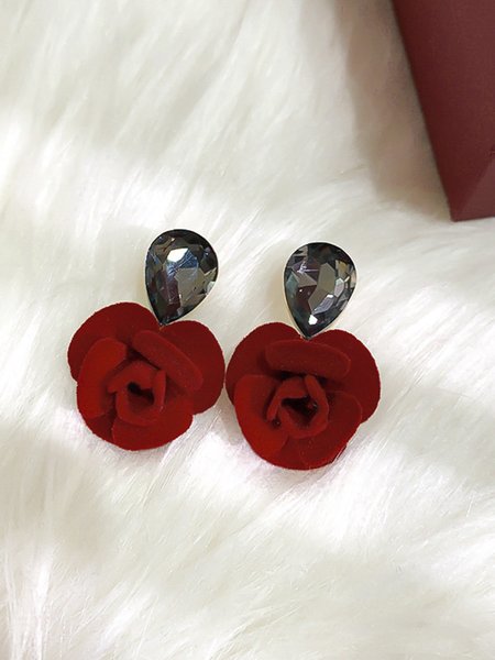 

Rhinestone Rose Earrings, As picture, Earrings