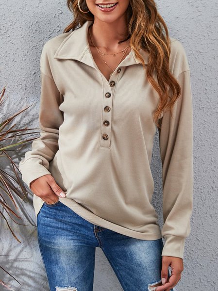 

Simple Regular Fit Plain Shirts & Tops, Khaki, Long sleeve tops