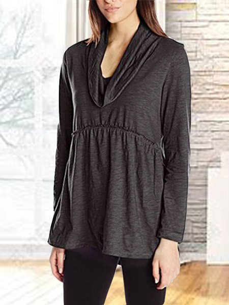 

Casual Polyester Cotton Cowl Neck Shirts & Tops, Deep gray, Tops