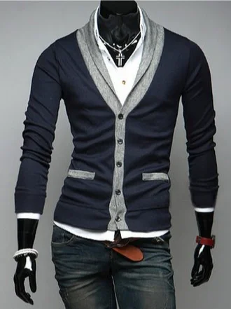 

Men's Slim V Neck Long Sleeve Sweater Jacket, Navyblue, Outerwear