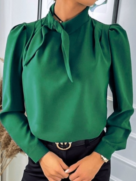 

Spring Plain Long sleeve Work Formal Daily Lightweight Tops, Green, Blouses and Shirts