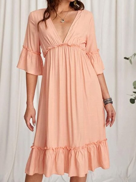 

Vacation Regular Fit V Neck Dresses, Pink, Casual Dresses