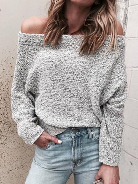 

Casual Loosen Plain Sweater, Gray, Knitwear & Sweaters