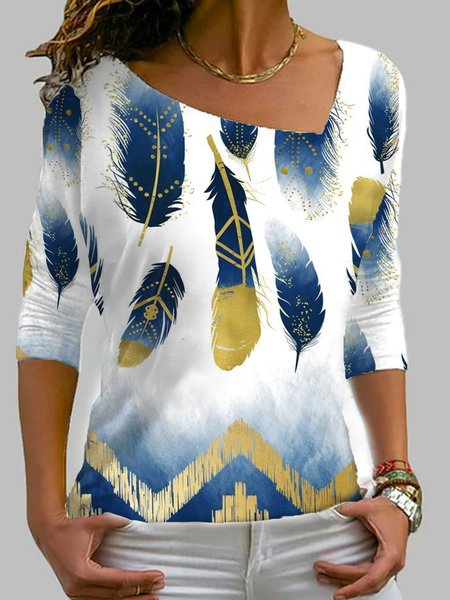

taglia grande Casuale hippie Scollo a V Top, Blu, T-Shirts